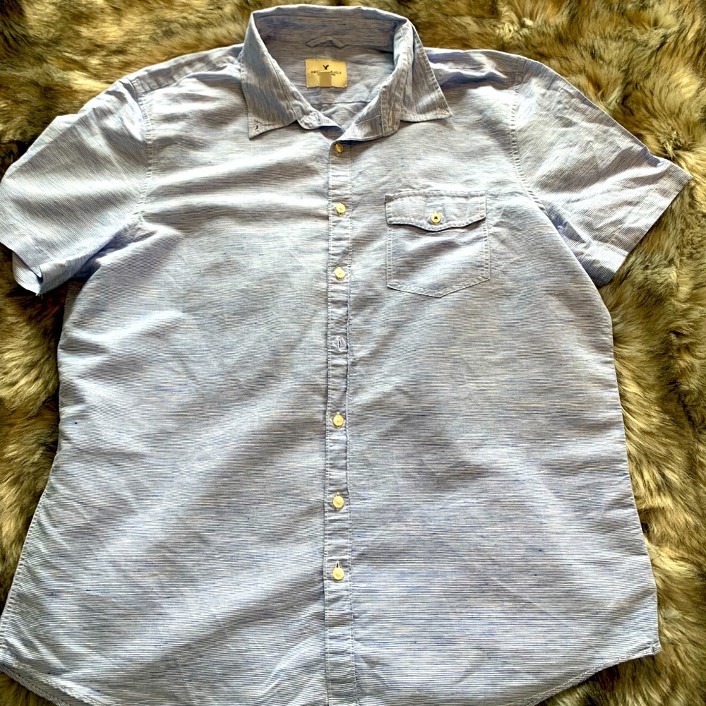 mens American Eagle blue & white button down shirt XXL